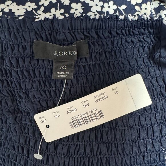 NWT J. Crew Jumpsuit 10 / M Wide Leg Floral Smocked Navy Blue White Sleeveless - Picture 9 of 12